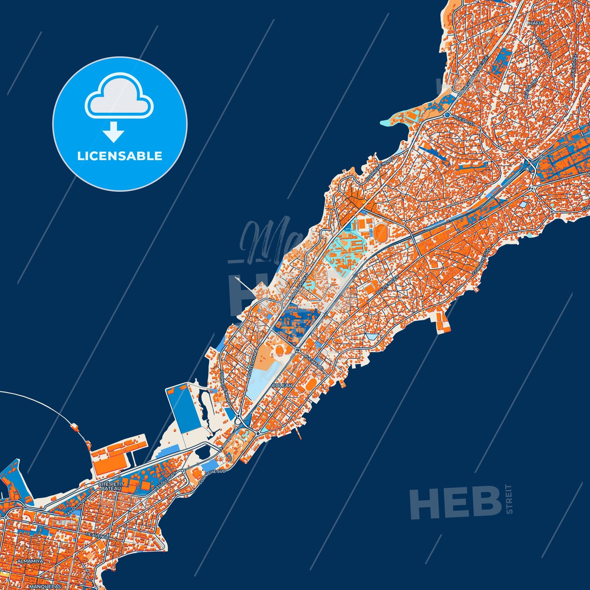 Colorful Camayenne Street Map with Labels and Buildings
