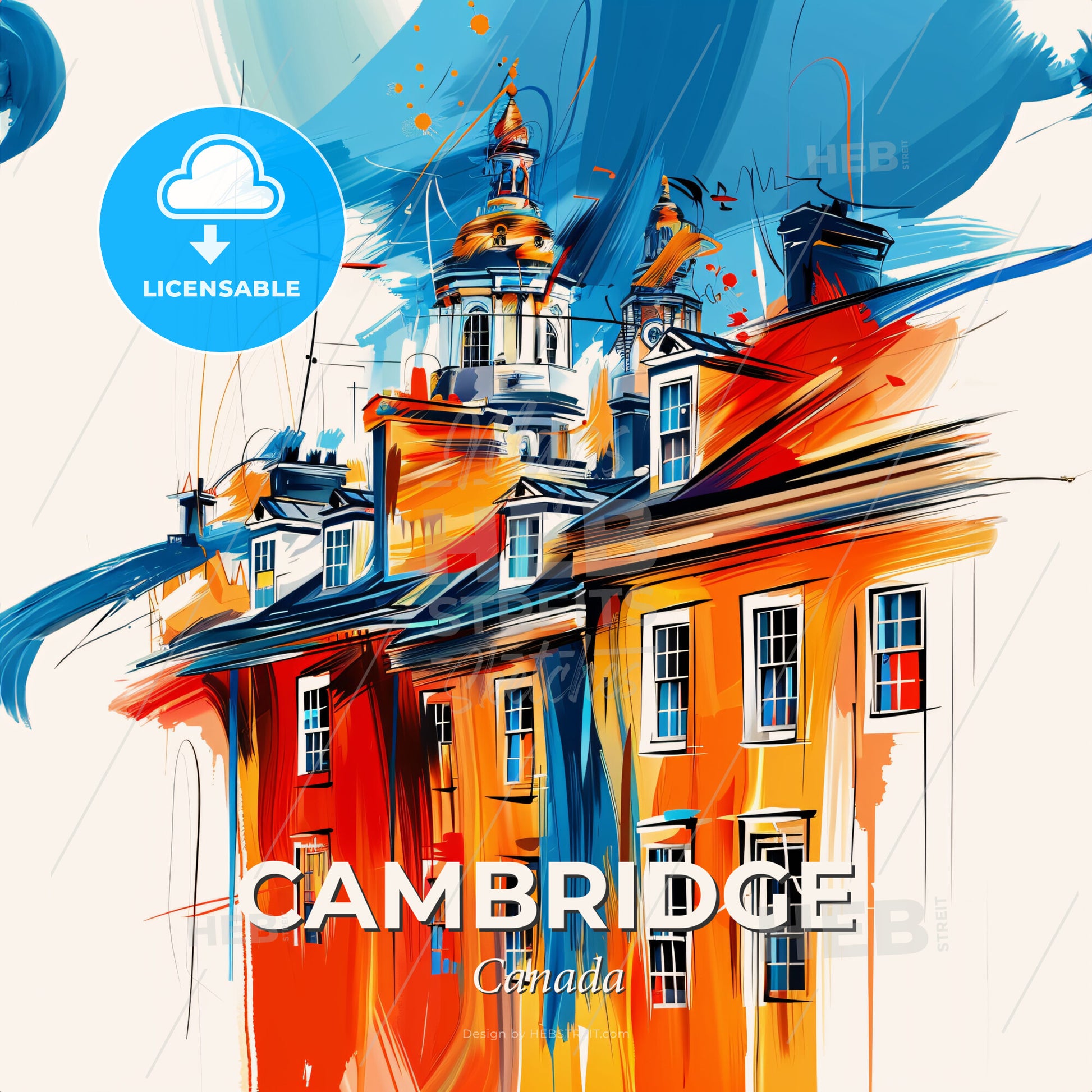 Vibrant Cambridge, Canada - A Painting Of A Building - Square format print template