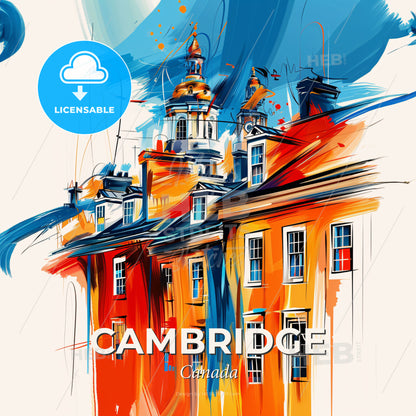 Vibrant Cambridge, Canada - A Painting Of A Building - Square format print template