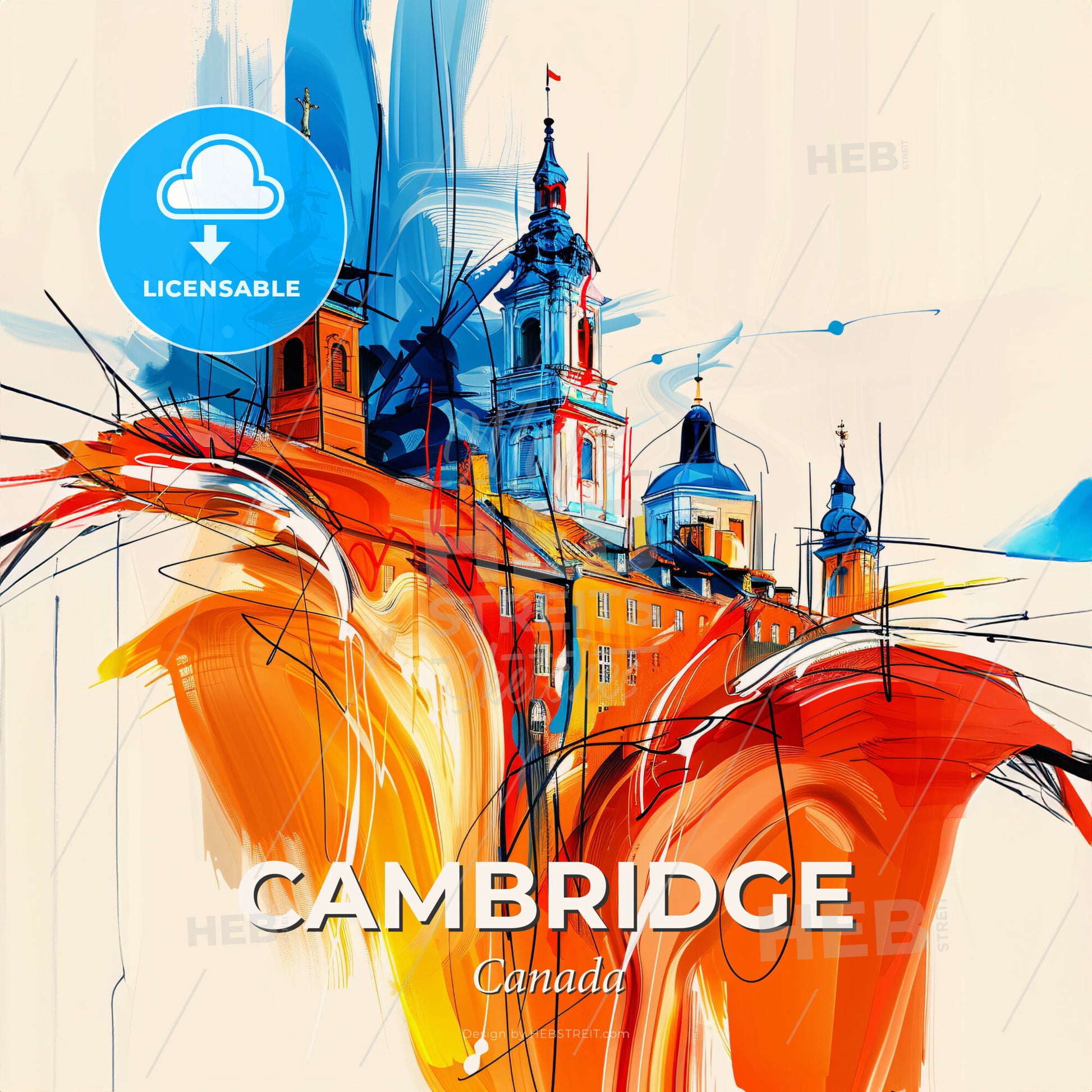 Vibrant Cambridge, Canada - A Painting Of A Building With Towers And Spires - Square format print template