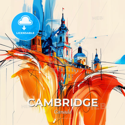 Vibrant Cambridge, Canada - A Painting Of A Building With Towers And Spires - Square format print template