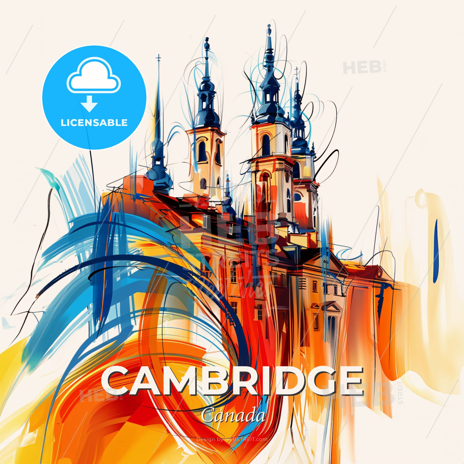 Vibrant Cambridge, Canada - A Painting Of A Building With A Colorful Swirl - Square format print template