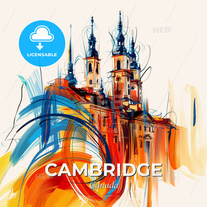 Vibrant Cambridge, Canada - A Painting Of A Building With A Colorful Swirl - Square format print template