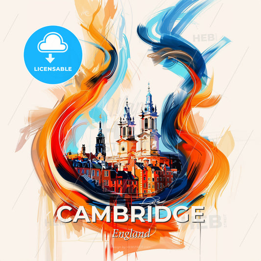 Vibrant Cambridge, England - A Painting Of A Building With A Flame - Square format print template