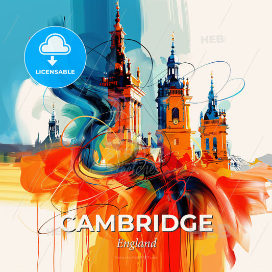 Vibrant Cambridge, England - A Painting Of A Building With Towers - Square format print template