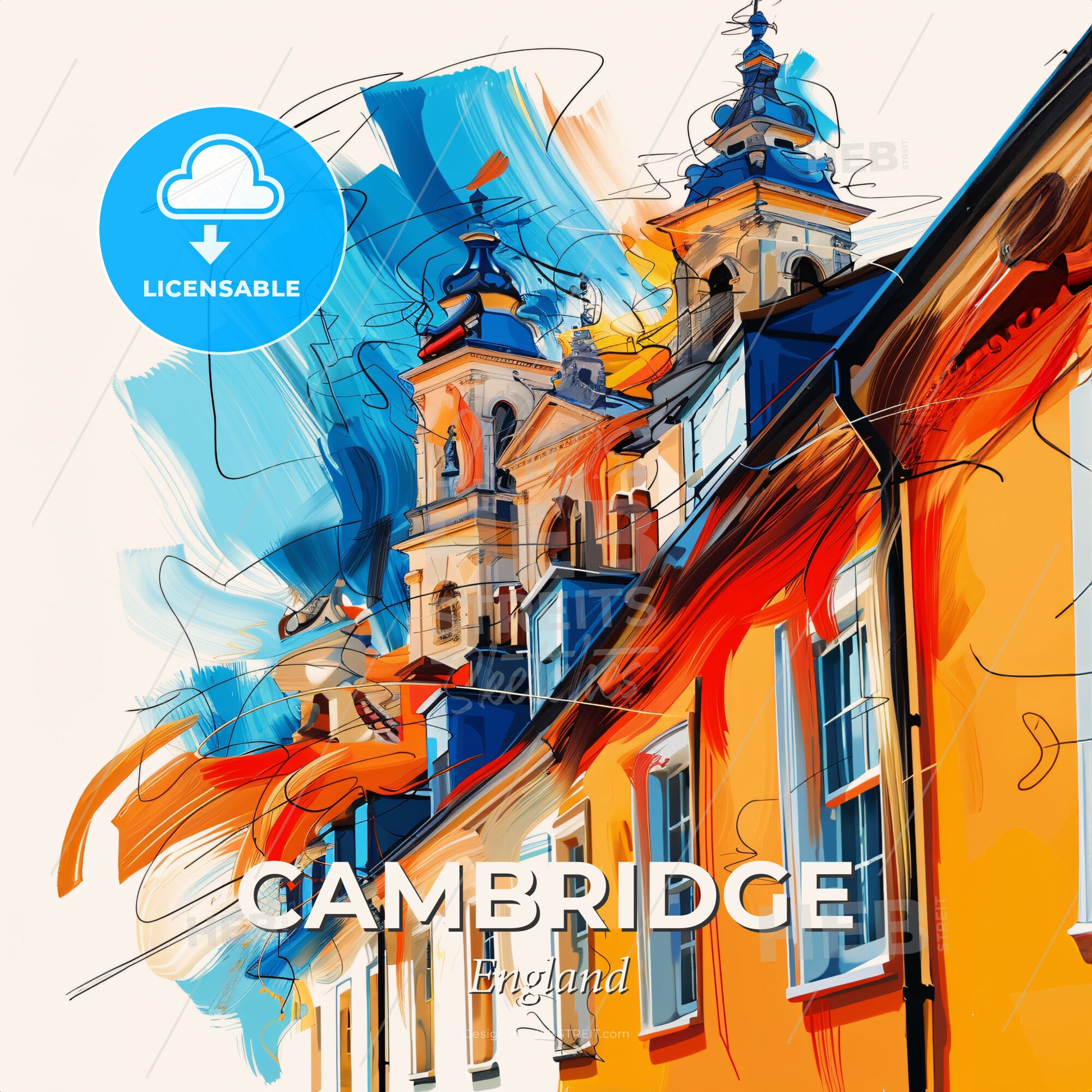 Vibrant Cambridge, England - A Colorful Building With A Tower - Square format print template