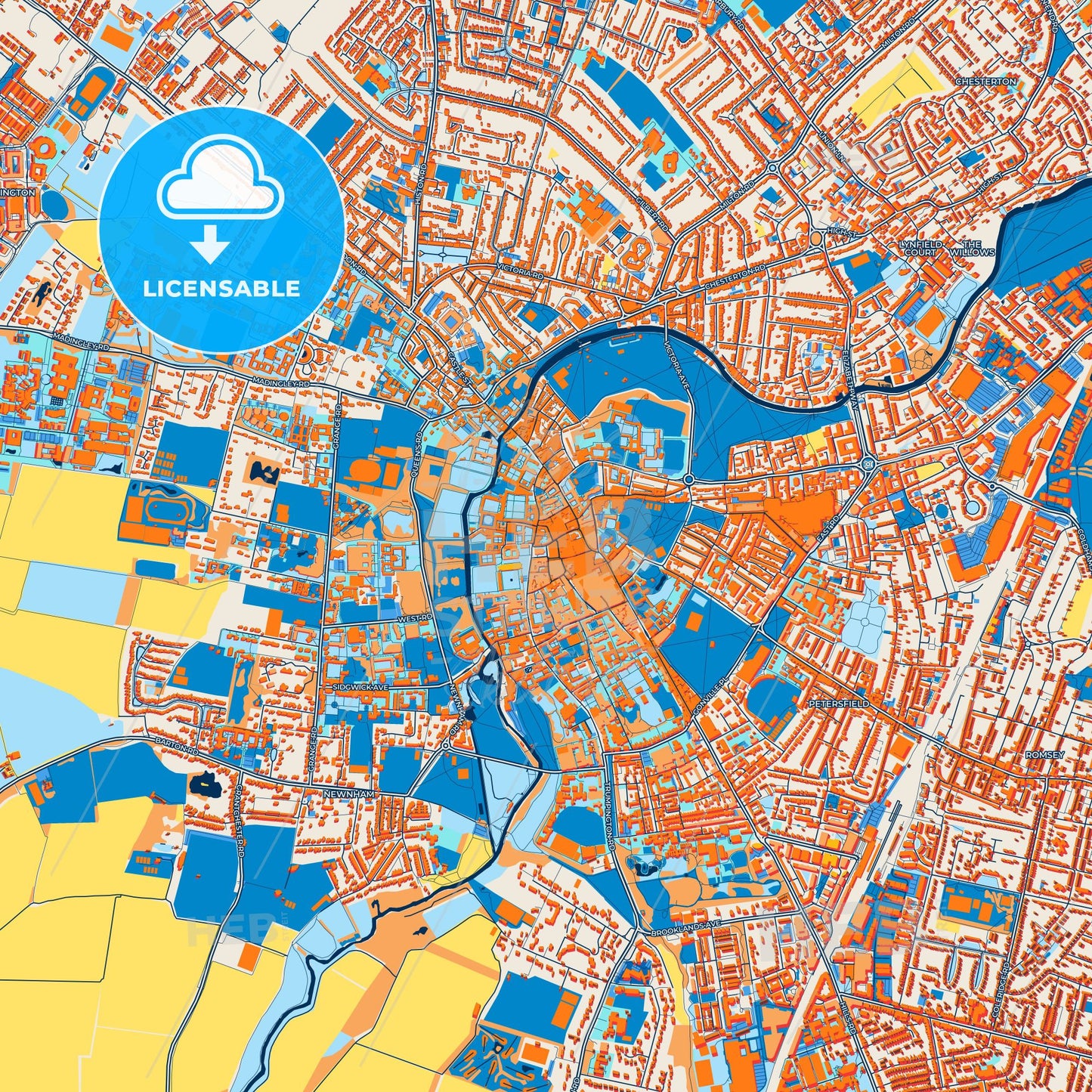 Colorful Cambridge Street Map with Labels and Buildings