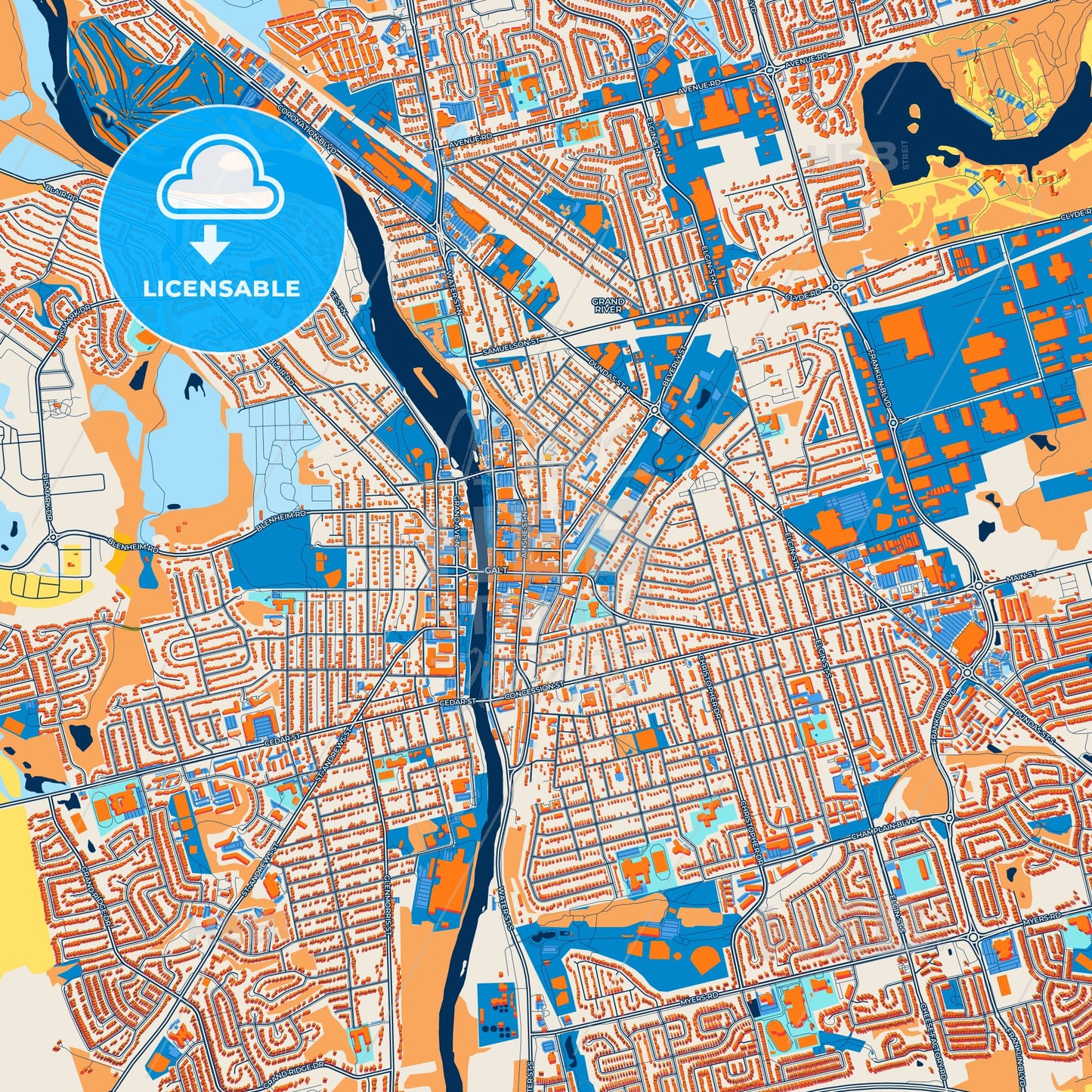 Colorful Cambridge Street Map with Labels and Buildings