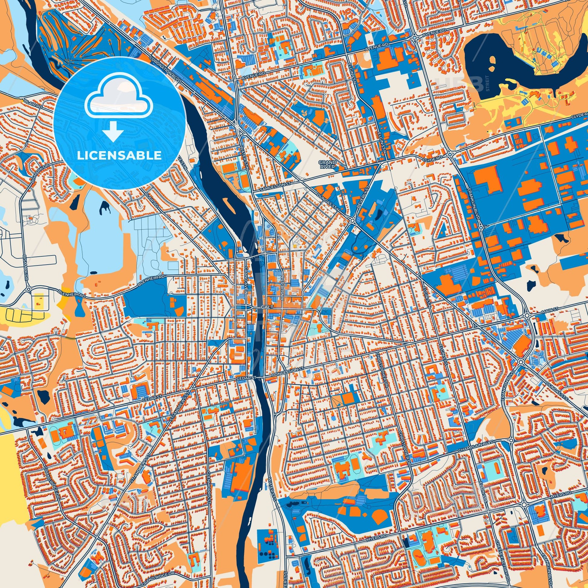 Colorful Cambridge Street Map with Labels and Buildings