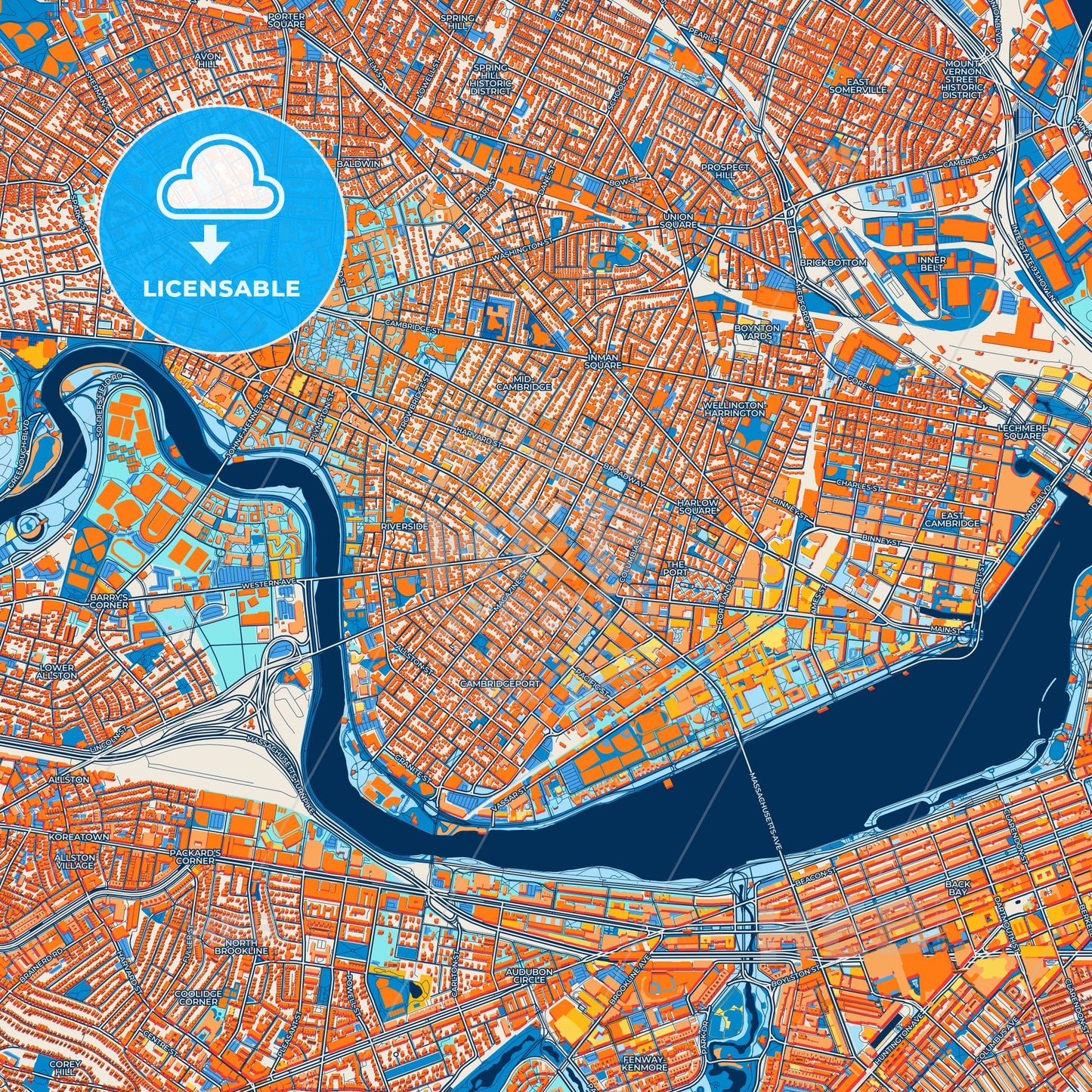 Colorful Cambridge Street Map with Labels and Buildings