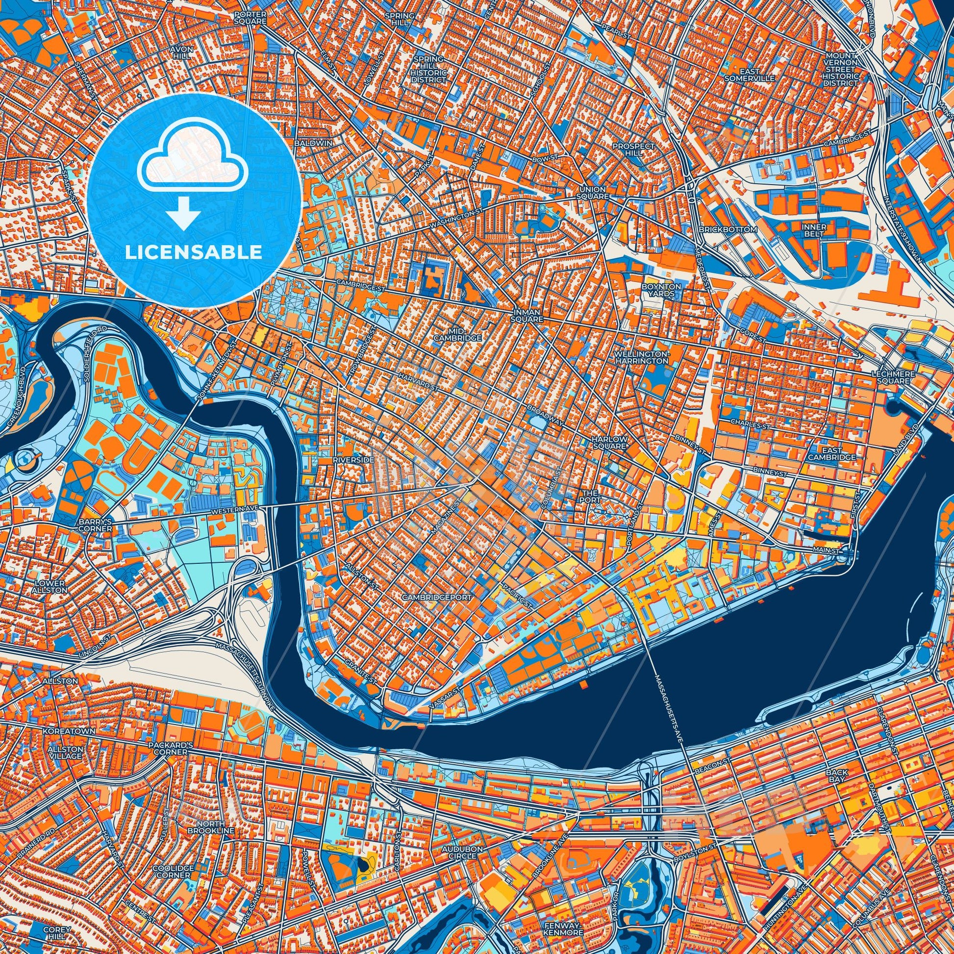 Colorful Cambridge Street Map with Labels and Buildings