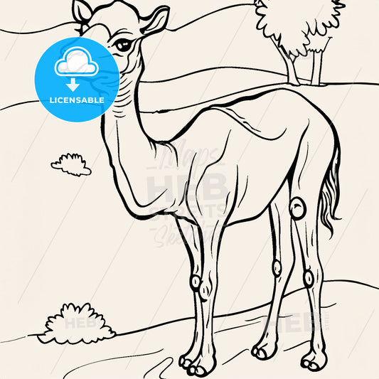 Camel - A Black And White Drawing Of A Camel