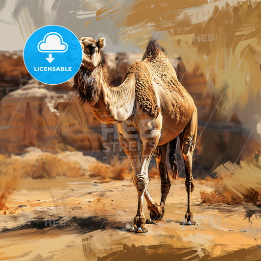 camel since it is going to be used as a gift product in a camel park - A camel walking in the desert