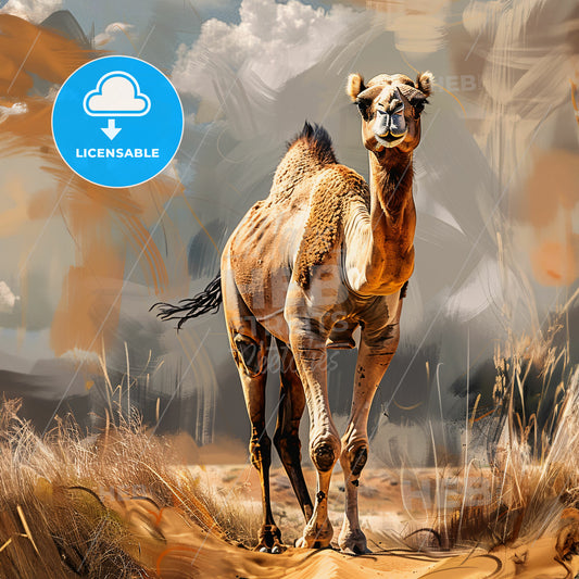 camel since it is going to be used as a gift product in a camel park - A camel walking in the desert