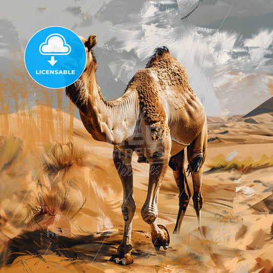 camel since it is going to be used as a gift product in a camel park - A camel walking in the desert