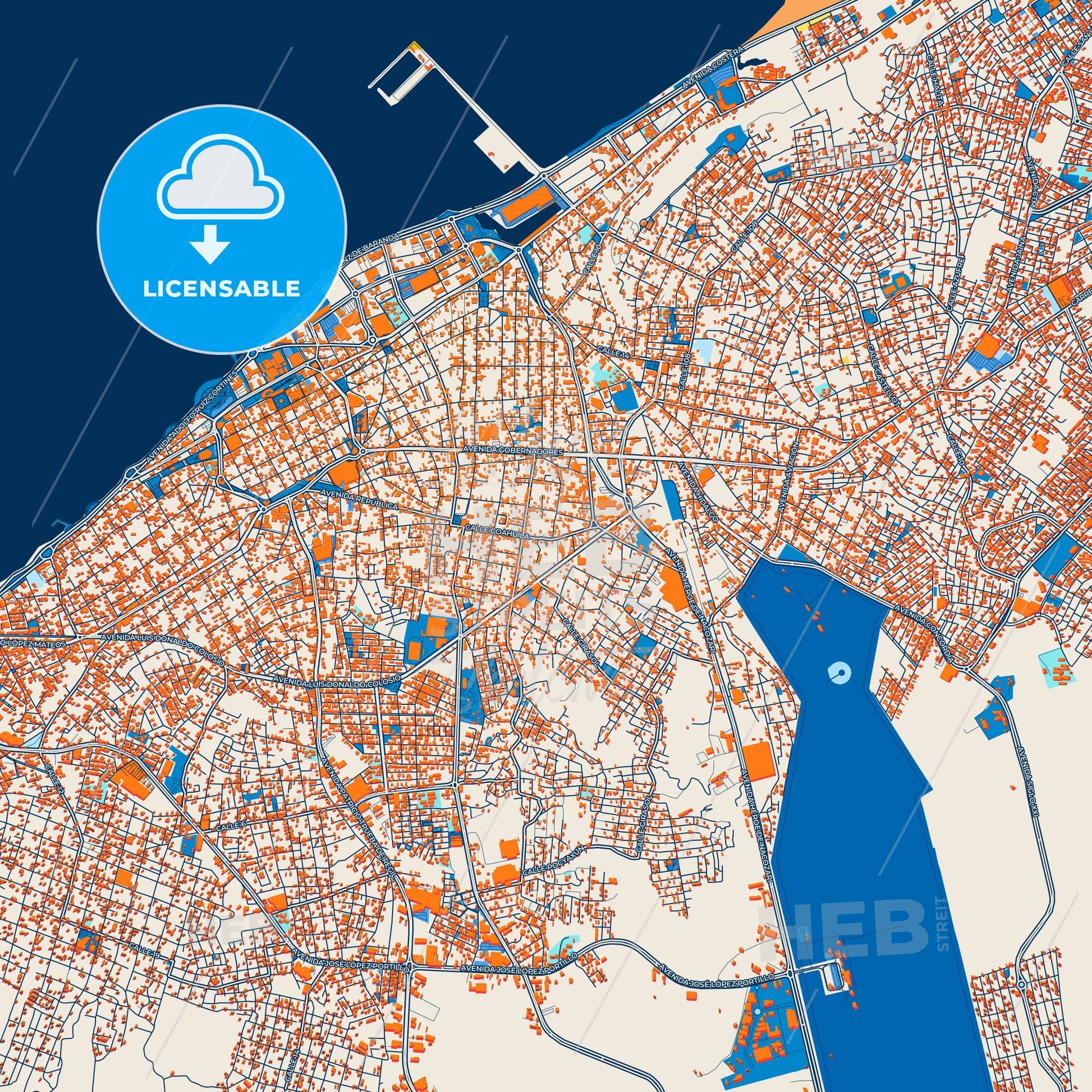 Colorful Campeche Street Map with Labels and Buildings