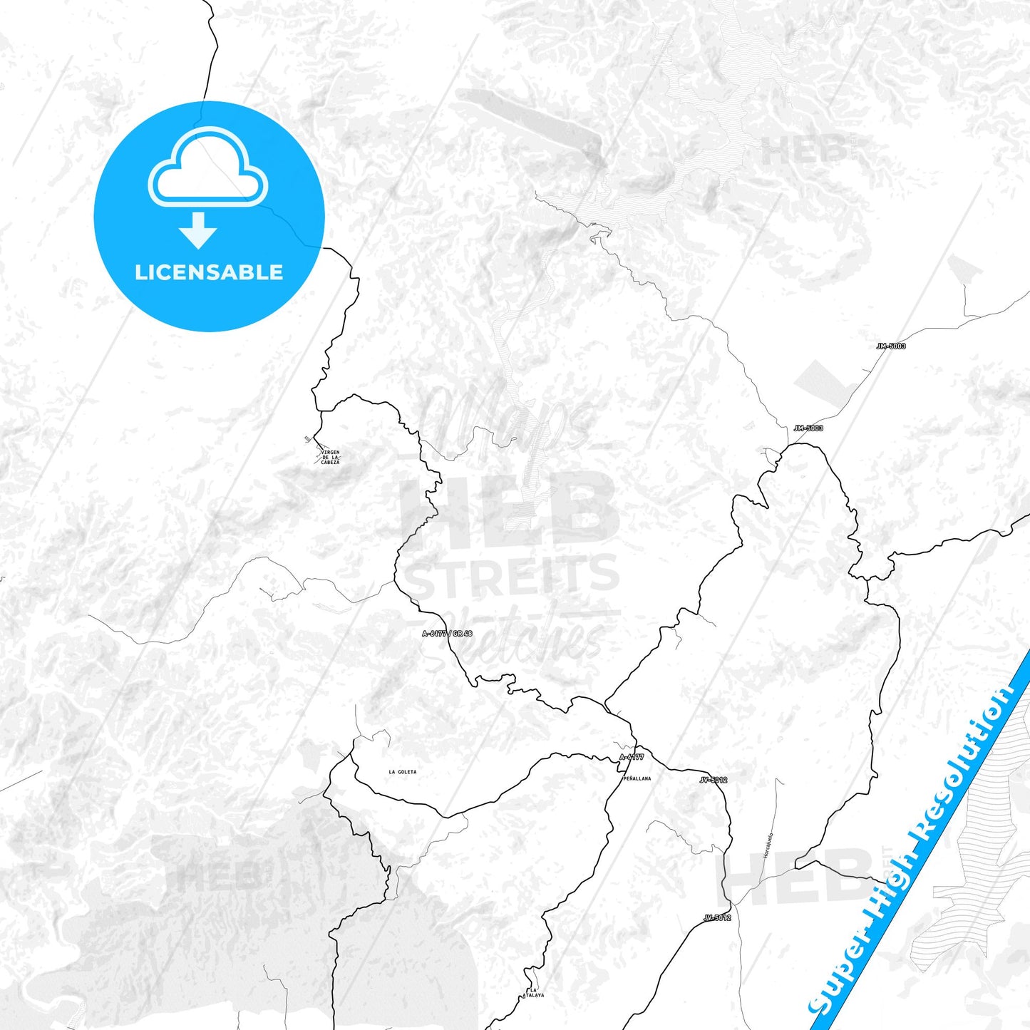 Campiña, Spain light map with streetnames, citynames and districts