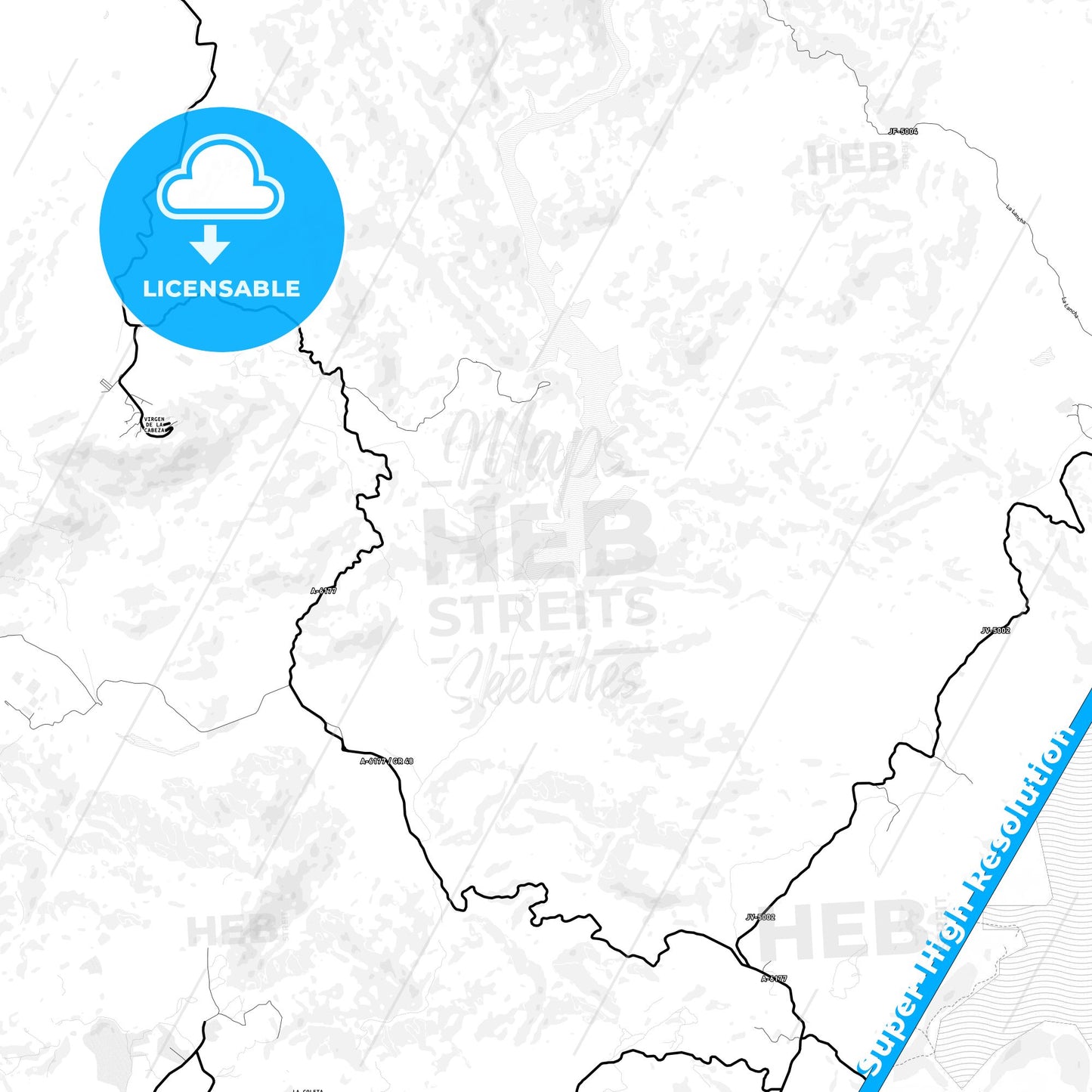 Campiña, Spain Light Map with Street Names, City Names, and Districts