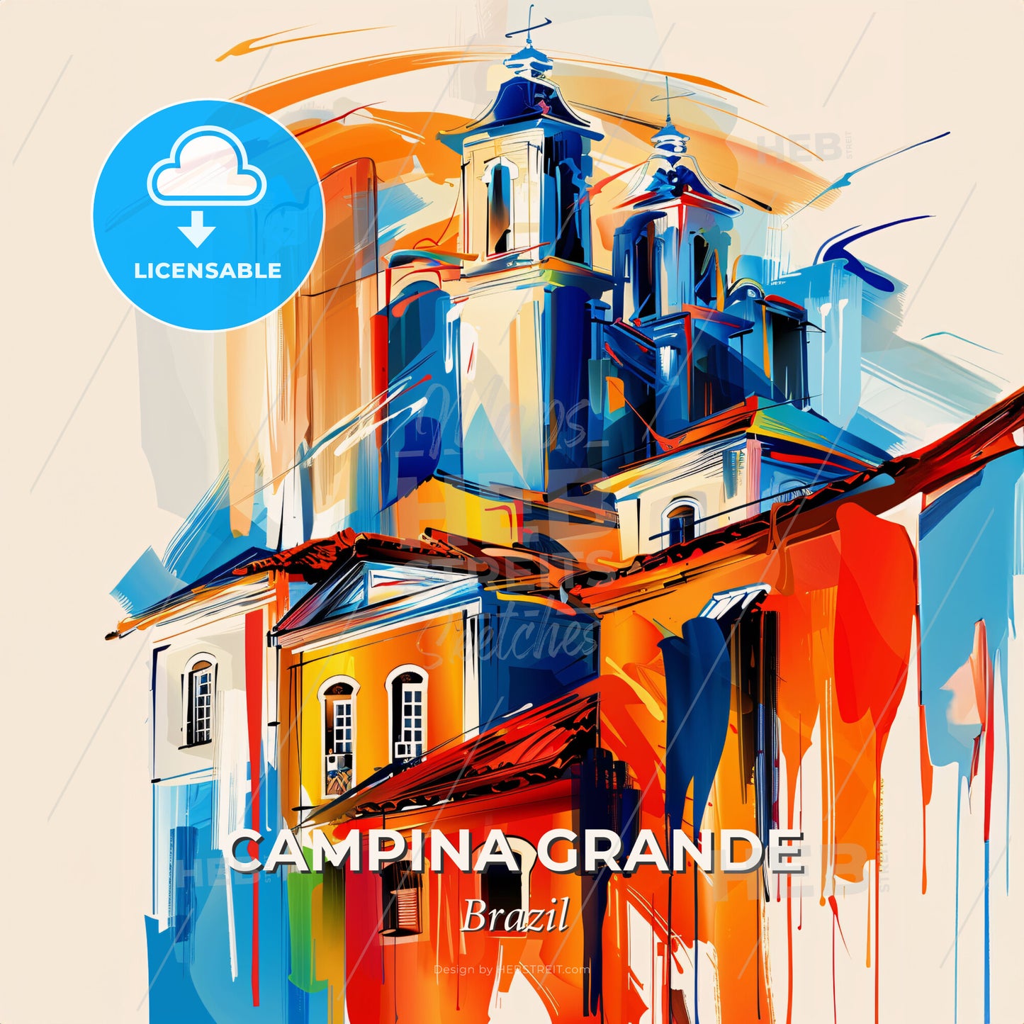 Vibrant Campina Grande, Brazil - A Painting Of A Building - Square format print template