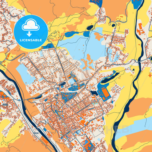 Colorful Câmpina Street Map with Labels and Buildings