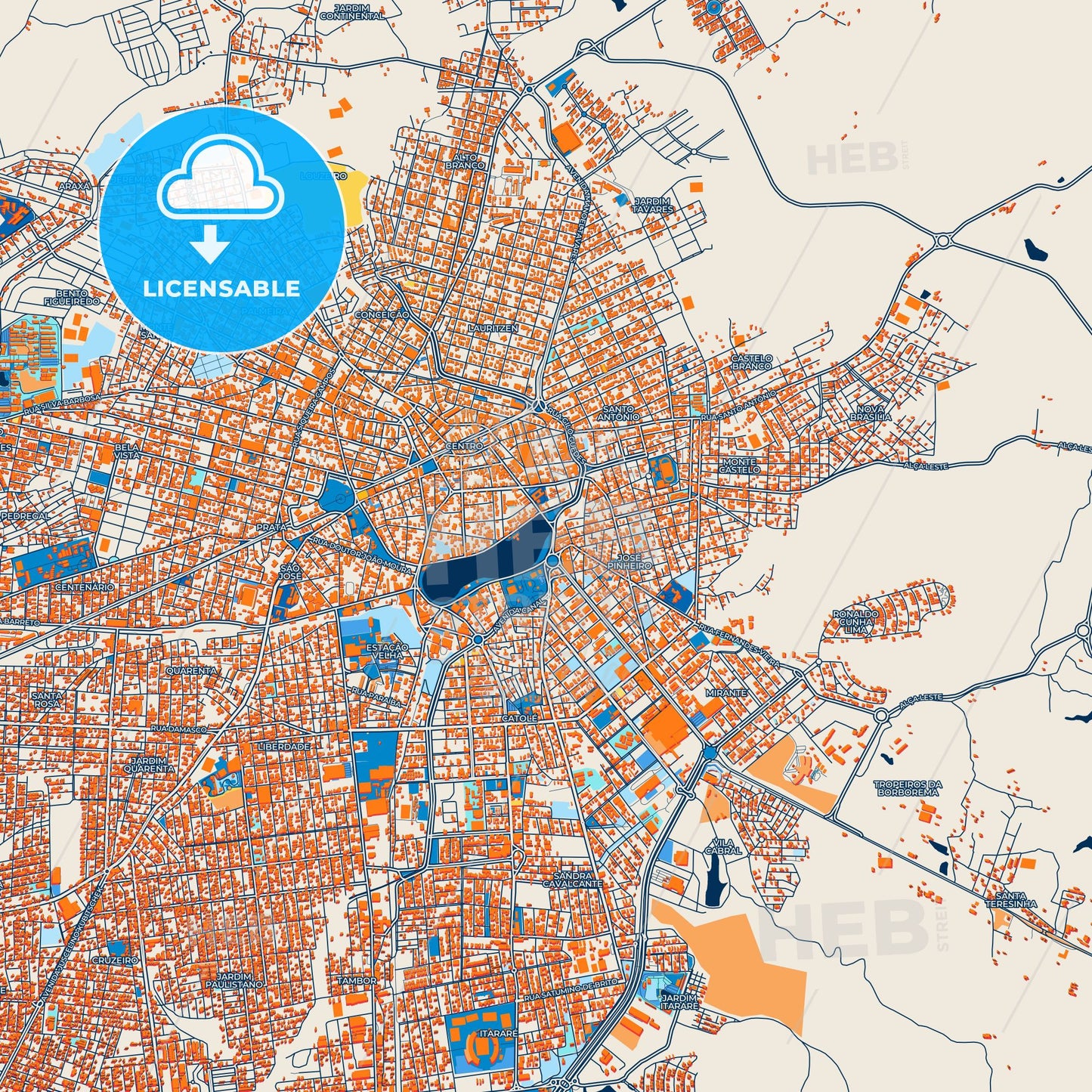 Colorful Campina Grande Street Map with Labels and Buildings