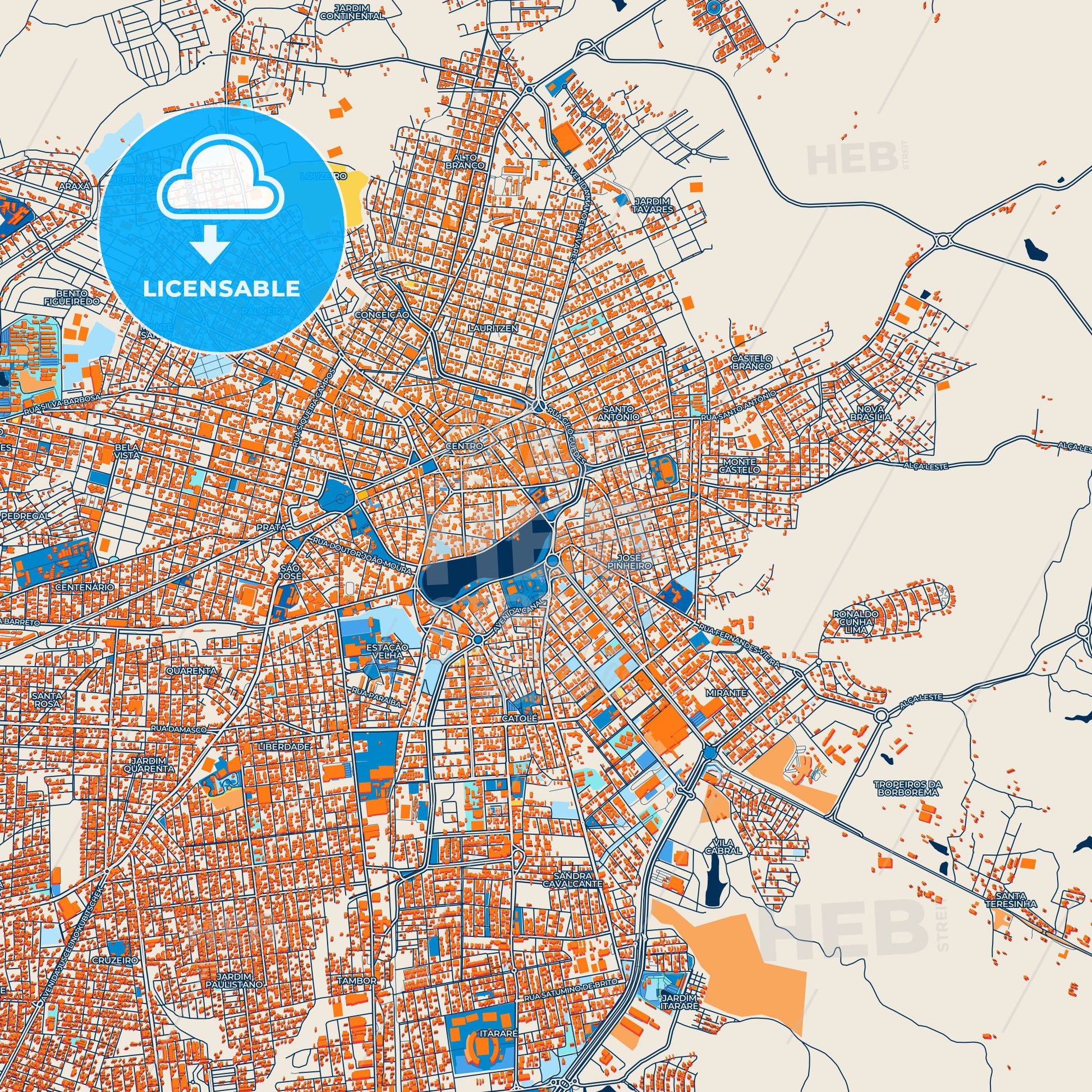 Colorful Campina Grande Street Map with Labels and Buildings