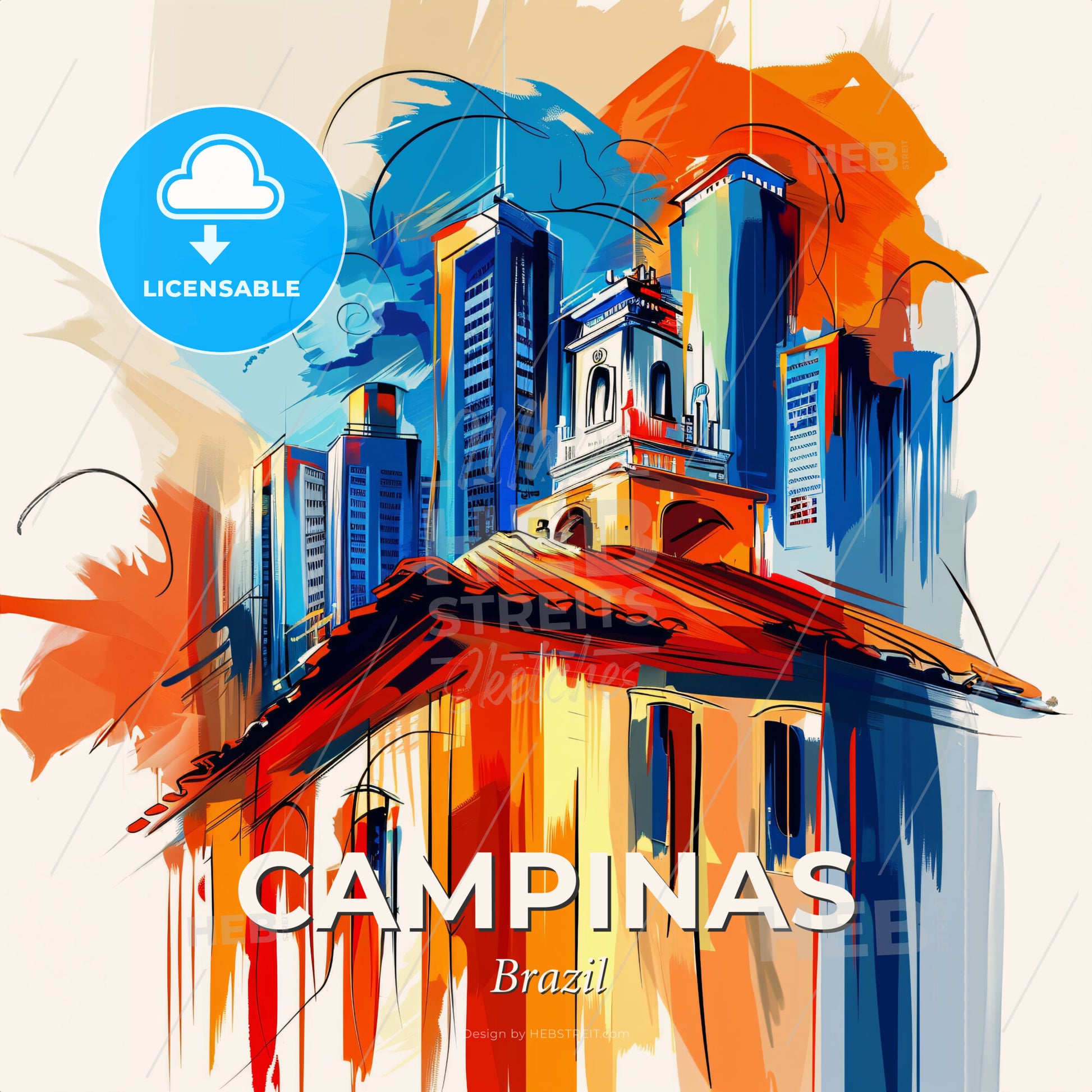 Vibrant Campinas, Brazil - A Painting Of A Building With Tall Buildings - Square format print template