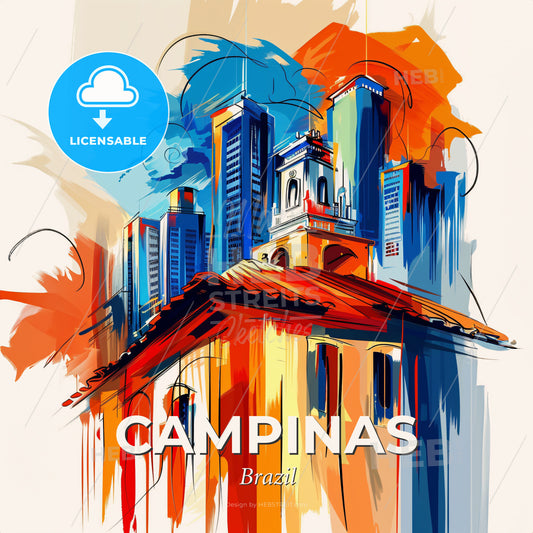 Vibrant Campinas, Brazil - A Painting Of A Building With Tall Buildings - Square format print template