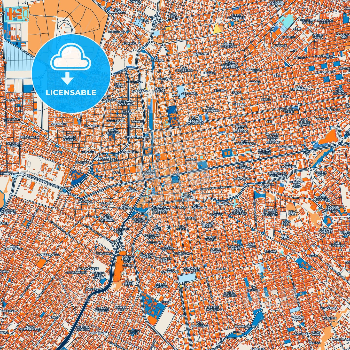 Colorful Campo Grande Street Map with Labels and Buildings