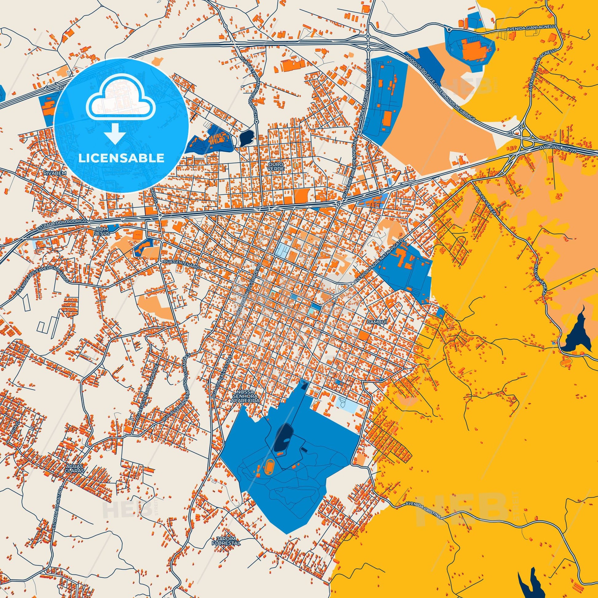 Colorful Campo Largo Street Map with Labels and Buildings