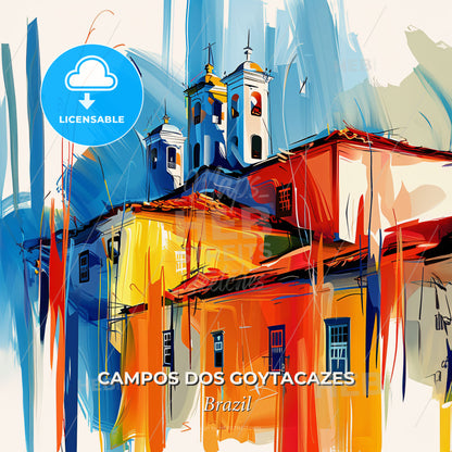 Vibrant Campos Dos Goytacazes, Brazil - A Painting Of A Building With A Tower On Top - Square format print template