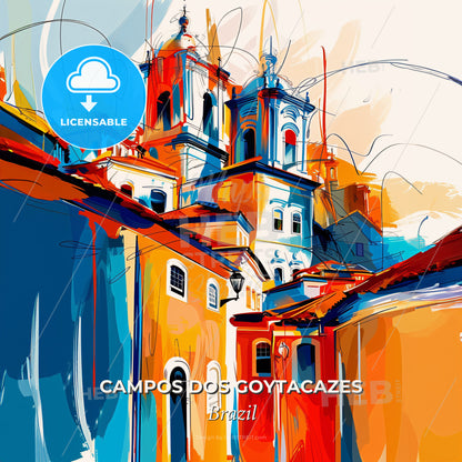 Vibrant Campos Dos Goytacazes, Brazil - A Colorful Painting Of Buildings - Square format print template