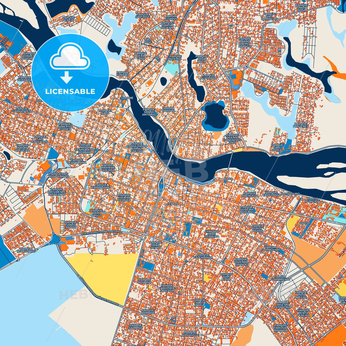 Colorful Campos dos Goytacazes Street Map with Labels and Buildings