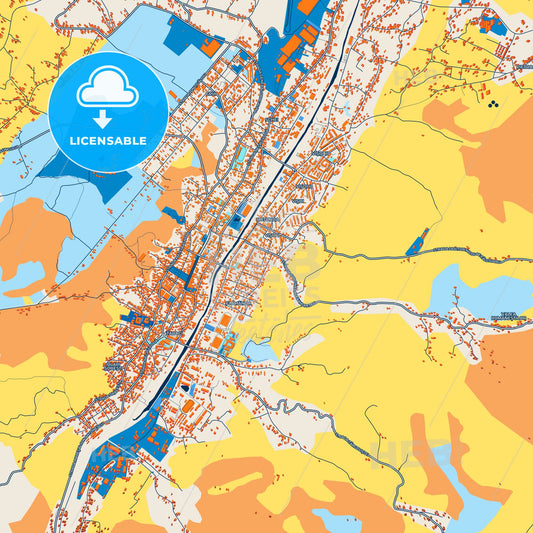 Colorful Câmpulung Street Map with Labels and Buildings