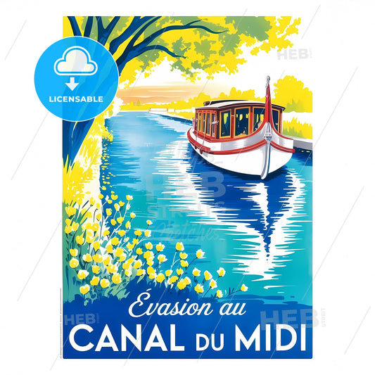 Canal du Midi Serenity: Vintage-Inspired Travel Poster Art