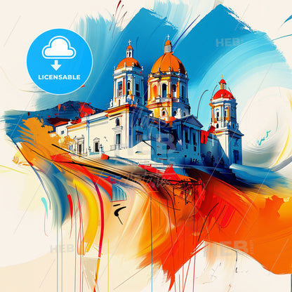 Vibrant Cancún, Mexico - A Painting Of A Building With Colorful Paint