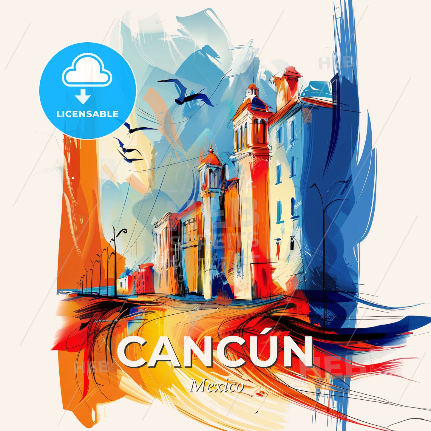 Vibrant Cancún, Mexico - A Painting Of A City - Square format print template