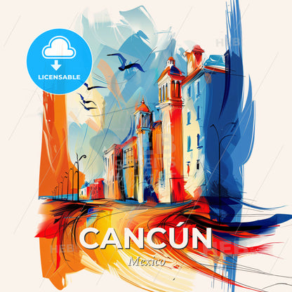 Vibrant Cancún, Mexico - A Painting Of A City - Square format print template