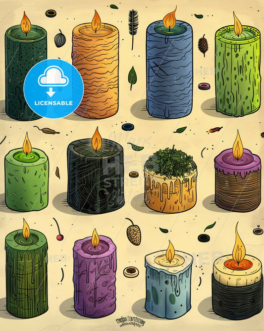 Modern Minimalist Candle Artwork in Bold Strokes - A collection of different colored candles