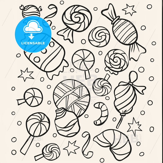 Candy - A Black And White Drawing Of Candies