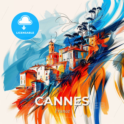 Vibrant Cannes, France - A Colorful Painting Of Buildings - Square format print template