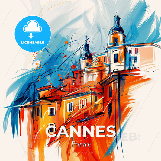 Vibrant Cannes, France - A Painting Of A Building - Square format print template