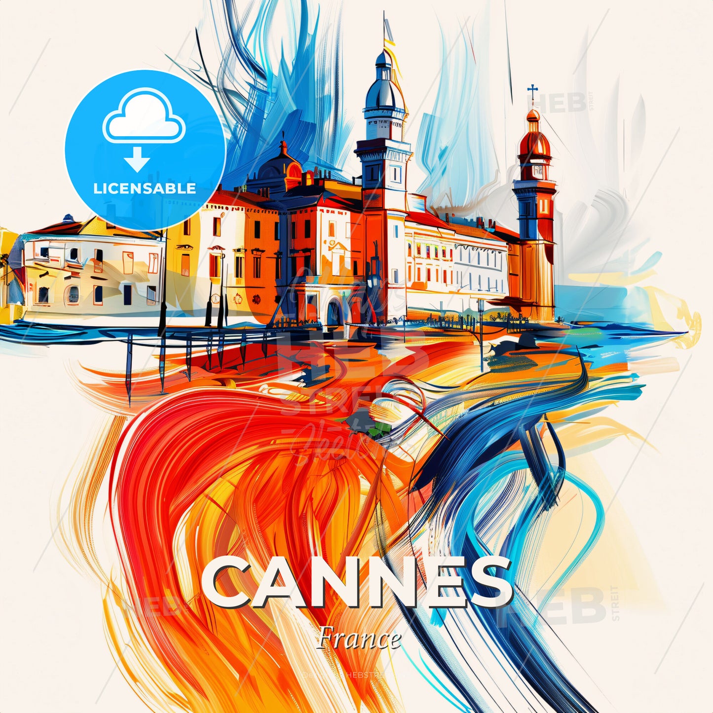 Vibrant Cannes, France - A Painting Of A Building - Square format print template