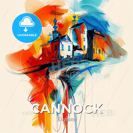 Vibrant Cannock, England - A Painting Of Buildings And A Colorful Background - Square format print template