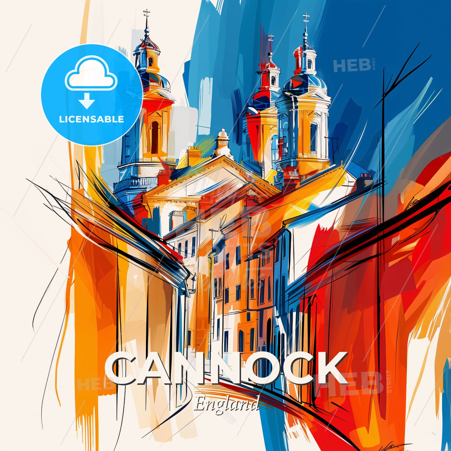 Vibrant Cannock, England - A Painting Of A Building With Towers - Square format print template