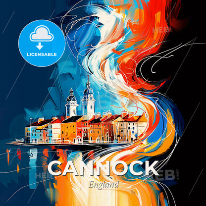 Vibrant Cannock, England - A Painting Of A City With A Fire In The Background - Square format print template