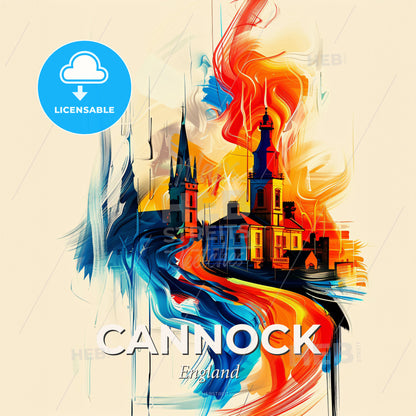 Vibrant Cannock, England - A Painting Of A Building And A Church - Square format print template