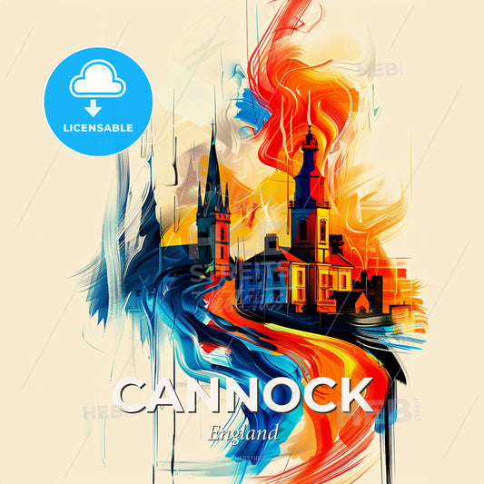 Vibrant Cannock, England - A Painting Of A Building And A Church - Square format print template