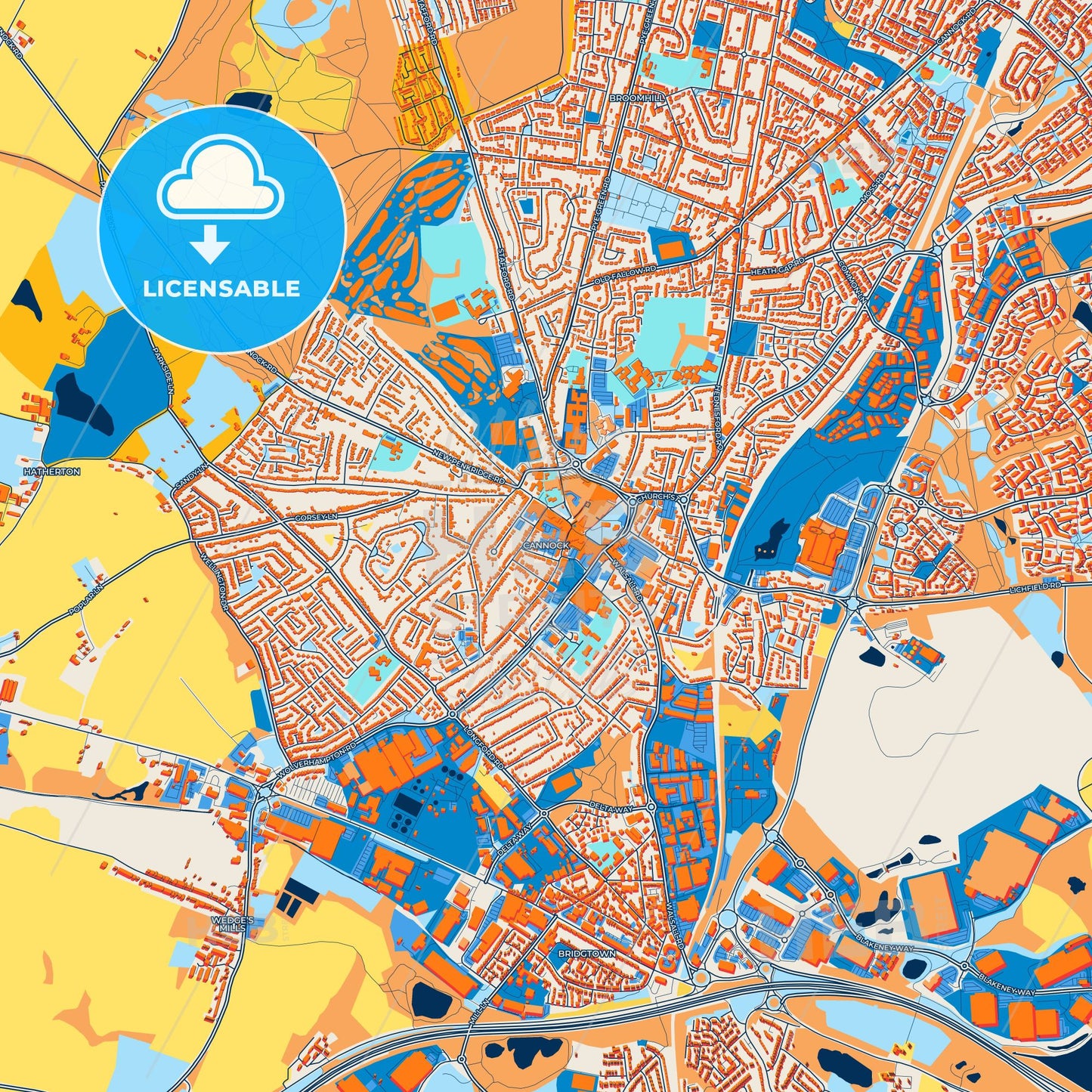 Colorful Cannock Street Map with Labels and Buildings