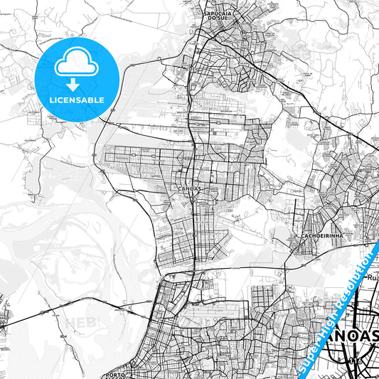 Canoas, Brazil light map with streetnames, citynames and districts